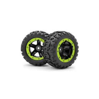 BlackZon Slyder ST Wheels/Tires Assembled (Black/Green)