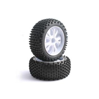 FAST0032-Fastrax 1/10 Fr Block Tyre On 10-Spoke White Wheels (Enrage)