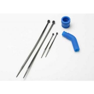 TRX5245-TRAXXAS Pipe coupler, molded (blue) exhaust deflecter w/ cable ties
