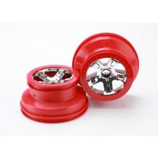 TRX5870-TRAXXAS Wheels, SCT chrome, red beadlock style, dual profile (2.2" o