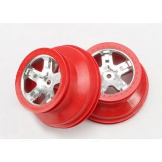 TRX5872A-TRAXXAS Wheels: SCT satin chrome/red beadlock (4WD Fr/Rr, 2WD Rr)