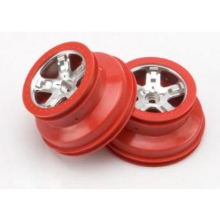 TRX5874A-TRAXXAS Wheels, SCT sat.chrome/red beadlock, dual profile(2WD Fr)