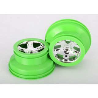 TRX6875-TRAXXAS Wheels,SCT, chrome, Green beadlock,2.2" outer 3.0" inner (2)