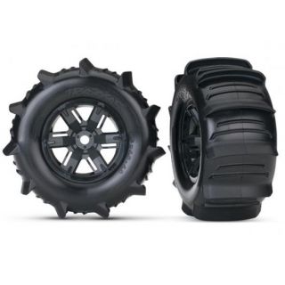 TRX7773-TRAXXAS Tires & wheels, (X-Maxx black wheels, paddle tires, w/foam)