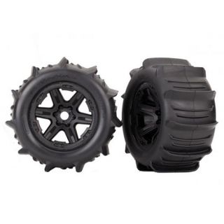 TRX8674-TRAXXAS Tires & wheels, assembled (black 3.8' wheels, paddle tires,
